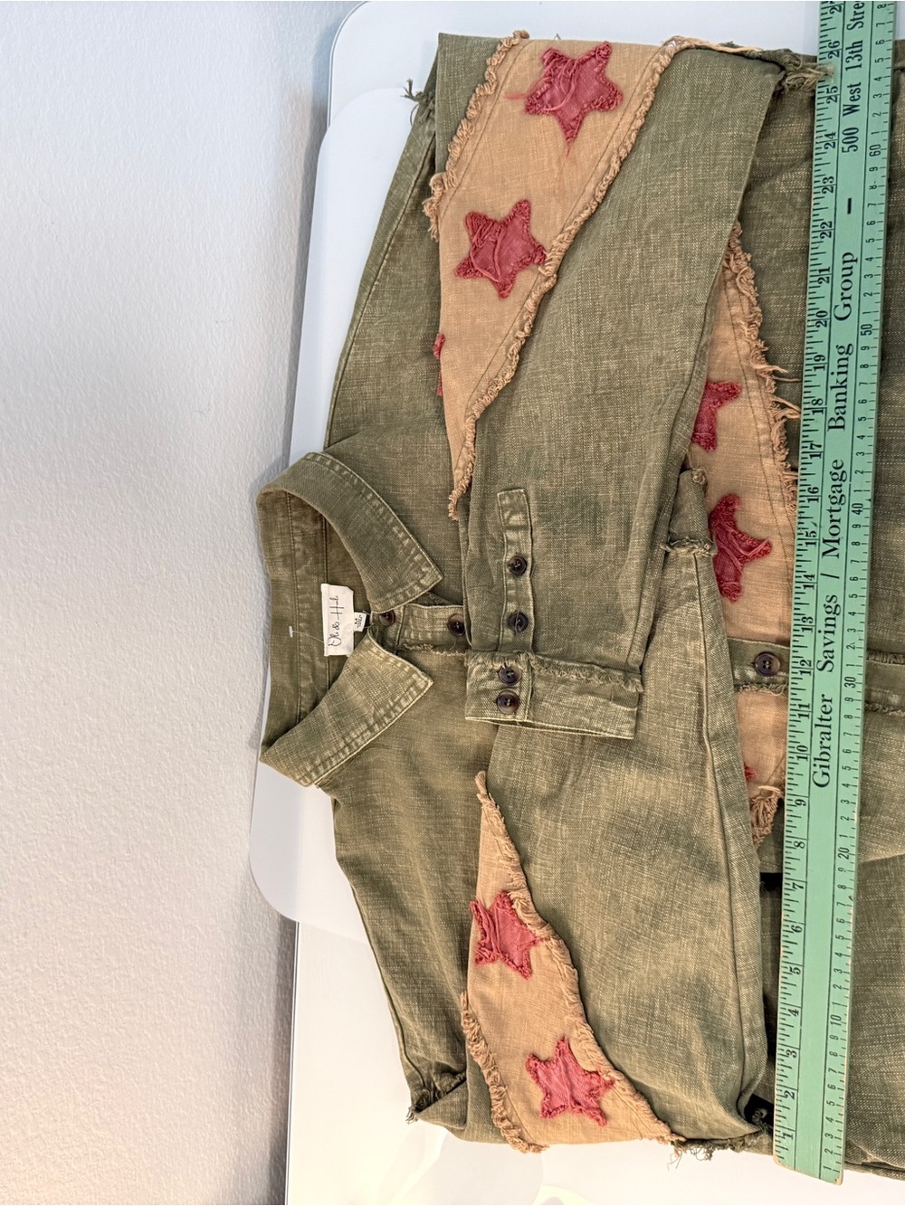 Oli & Hali Olive Green Button-Down Shirt with Red Star Trim - Picture 5 of 7